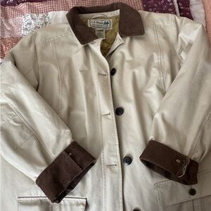 L.L. Bean Beige Barn Jacket with Brown Corduroy Collar